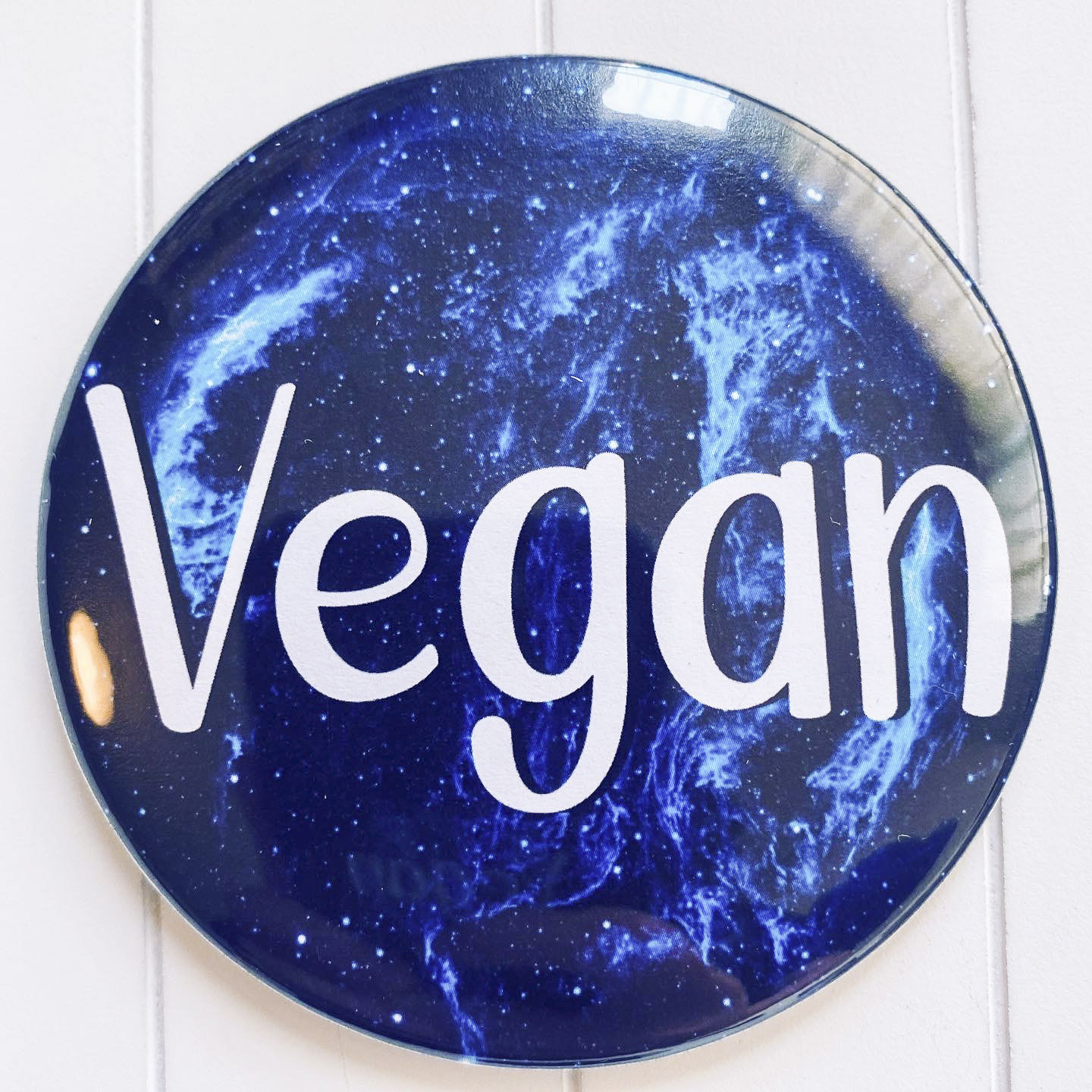 1583780153635_a18fd90f-7bee-4d36-927a-d2a9ba3d4a2c Fridge Magnet "Vegan" (galaxy themed) - Image 1