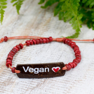 Product Image of Friendship Bracelet featuring the Slogan "Vegan" with a small heart