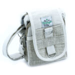 Image of front of hemp and cotton cross body shoulder bag with long strap visible