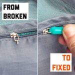 "From broken" text on an image of a zip missing the pull end. "To Fixed" text on a zip with Fix It on the end of it