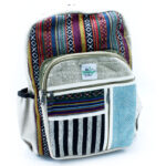 Large rucksack with mixed colour and patterns with front pocket and many zipped pockets