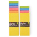 Pack of 6 and 4 rainbow (yellow, red, blue, green, etc) cloths in packs side by side.
