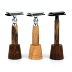 Example of bamboo handle safety razors with matching stands