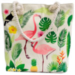 Flamingos Rope Handled Jute Bucket Bag