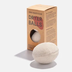 100% Plastic Free Dryer Balls in a recyclable cardboard box - 2 balls