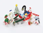 Santa and Sleigh Ride Eco-Friendly Playset - pop-out - traditional Christmas colours.