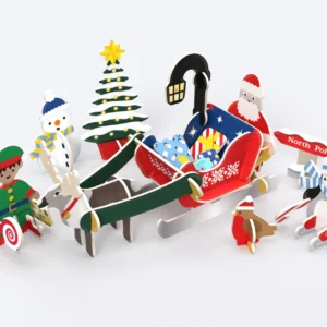 Santa and Sleigh Ride Eco-Friendly Playset - pop-out - traditional Christmas colours.