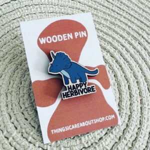 Happy Herbivore - Wooden pin: - blue triceratops.