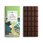 Choc Affair Lime Oat Milk Chocolate - Green packaging with an image of the chocolate bar unwrapped,