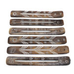 A range of attractive white washed wooden ash catchers for incense sticks. Different designs including an elephant, star, sun, yin yang and moon.